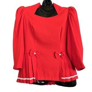 Vintage Go Vicki! Red Pleated Peplum Bow Detail Lolita Blouse Size M/L